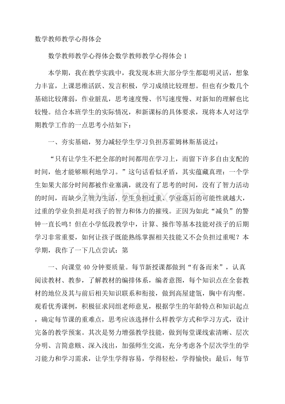 数学教师教学心得体会.docx