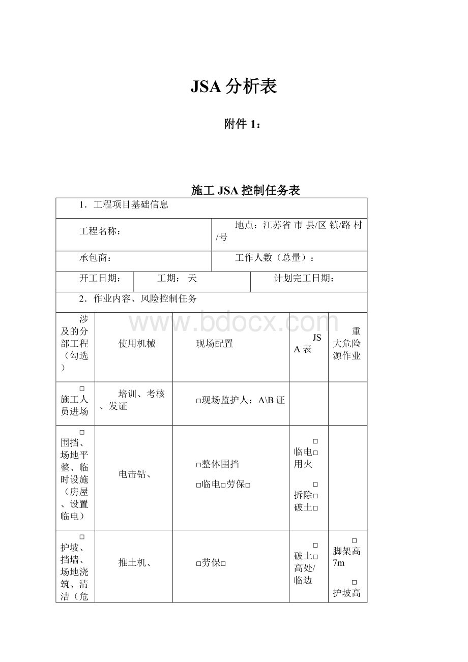 JSA分析表.docx_第1页