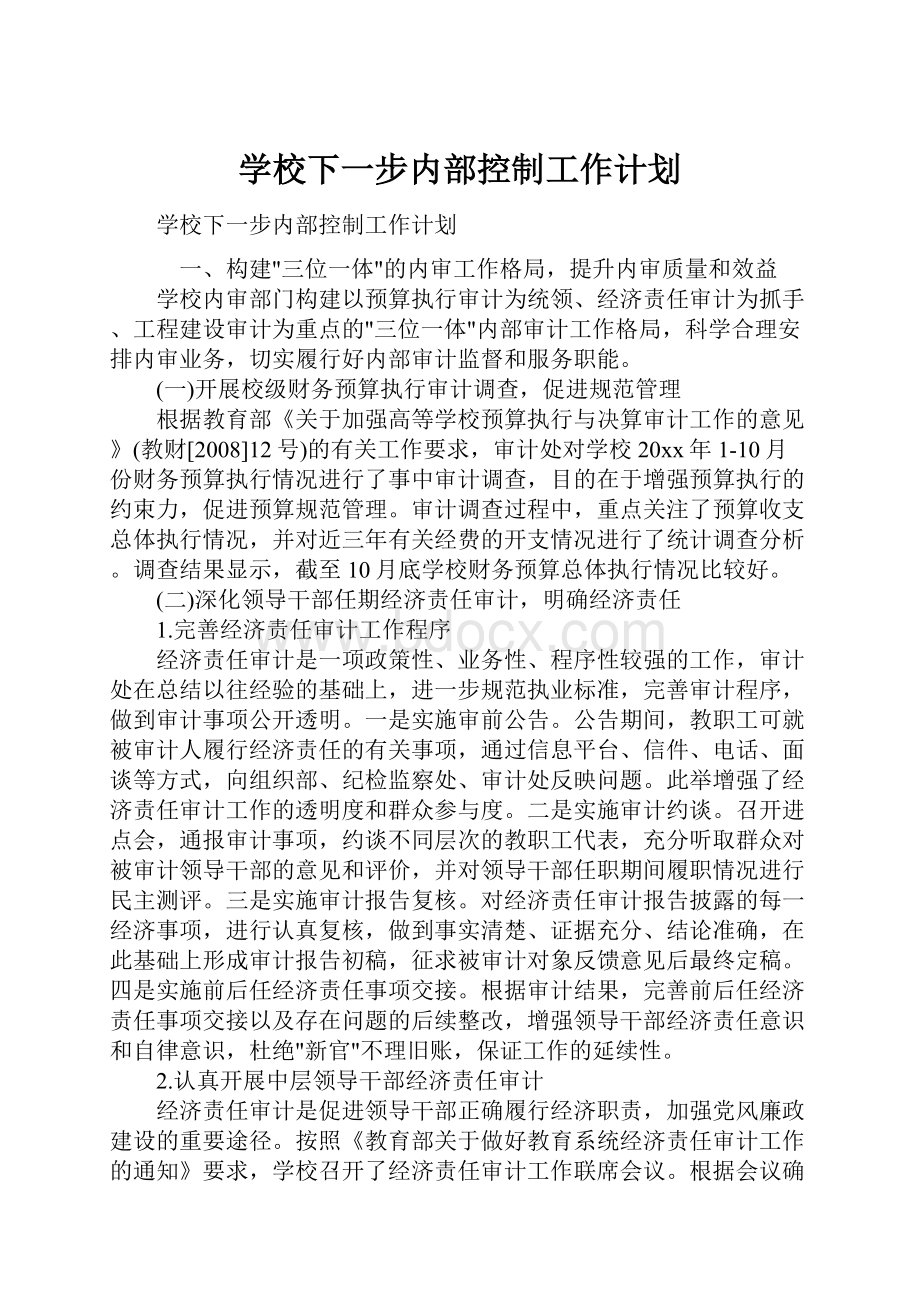 学校下一步内部控制工作计划.docx