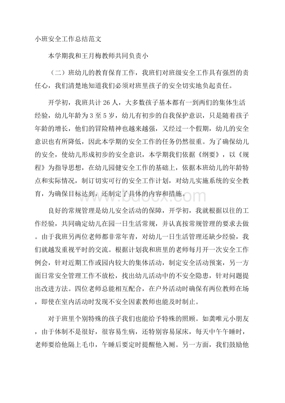 小班安全工作总结范文.docx