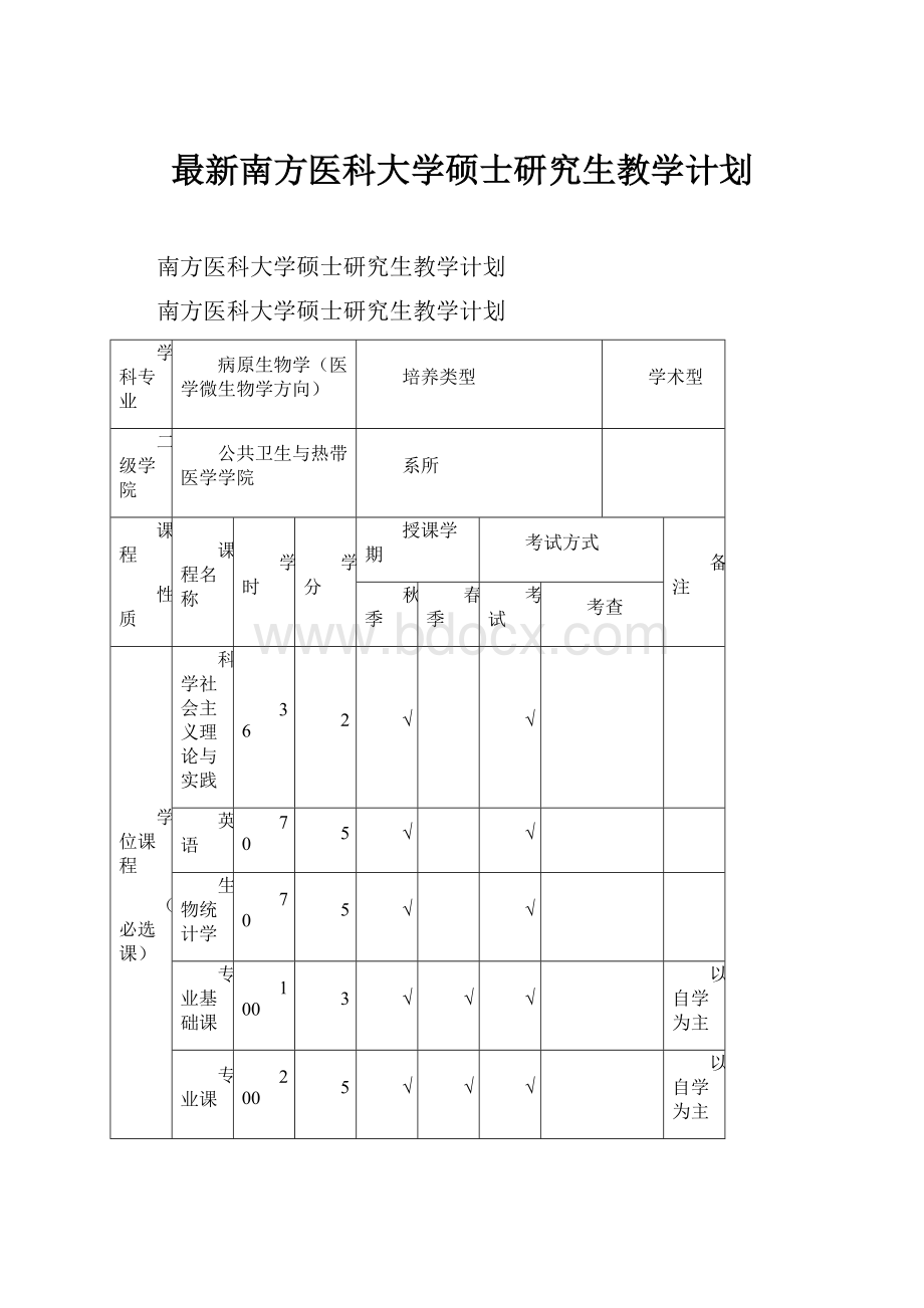 最新南方医科大学硕士研究生教学计划.docx_第1页