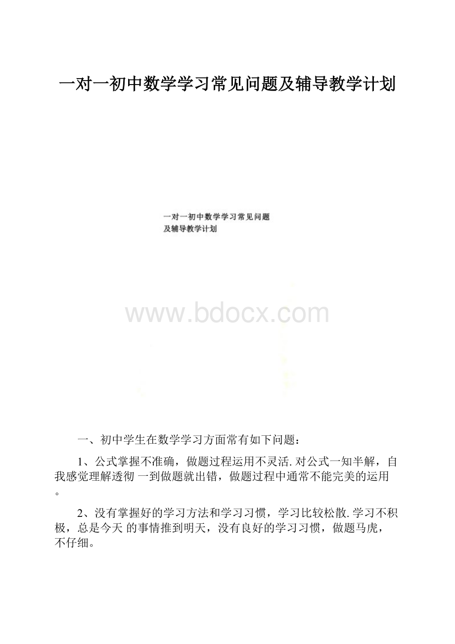 一对一初中数学学习常见问题及辅导教学计划.docx