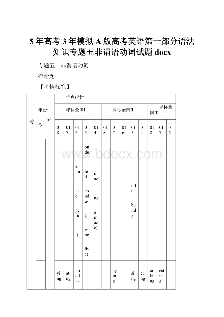 5年高考3年模拟A版高考英语第一部分语法知识专题五非谓语动词试题docx.docx