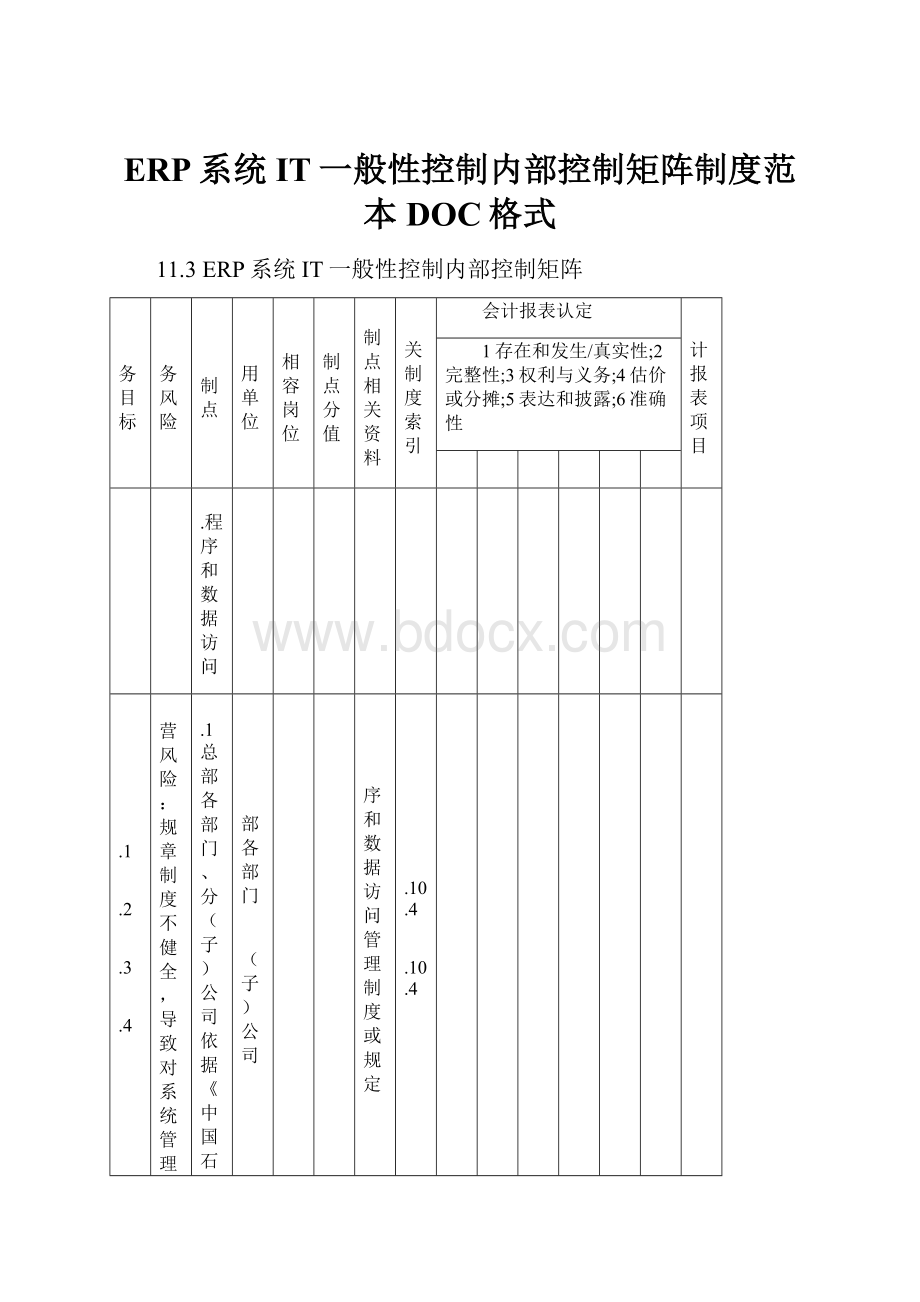 ERP系统IT一般性控制内部控制矩阵制度范本DOC格式.docx