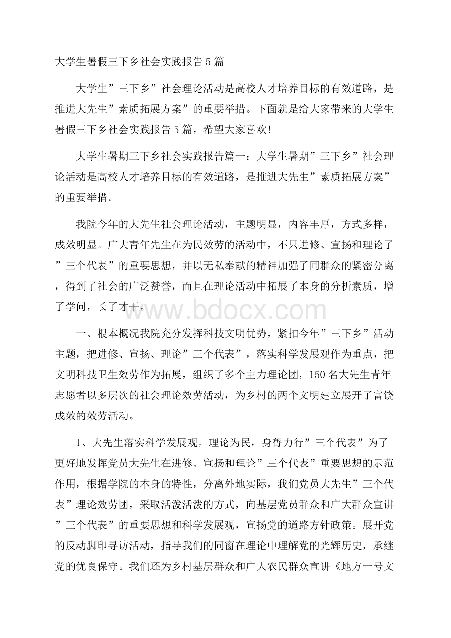 大学生暑假三下乡社会实践报告5篇.docx