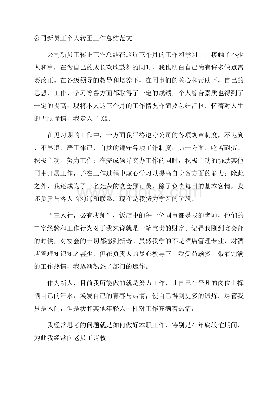 公司新员工个人转正工作总结范文.docx