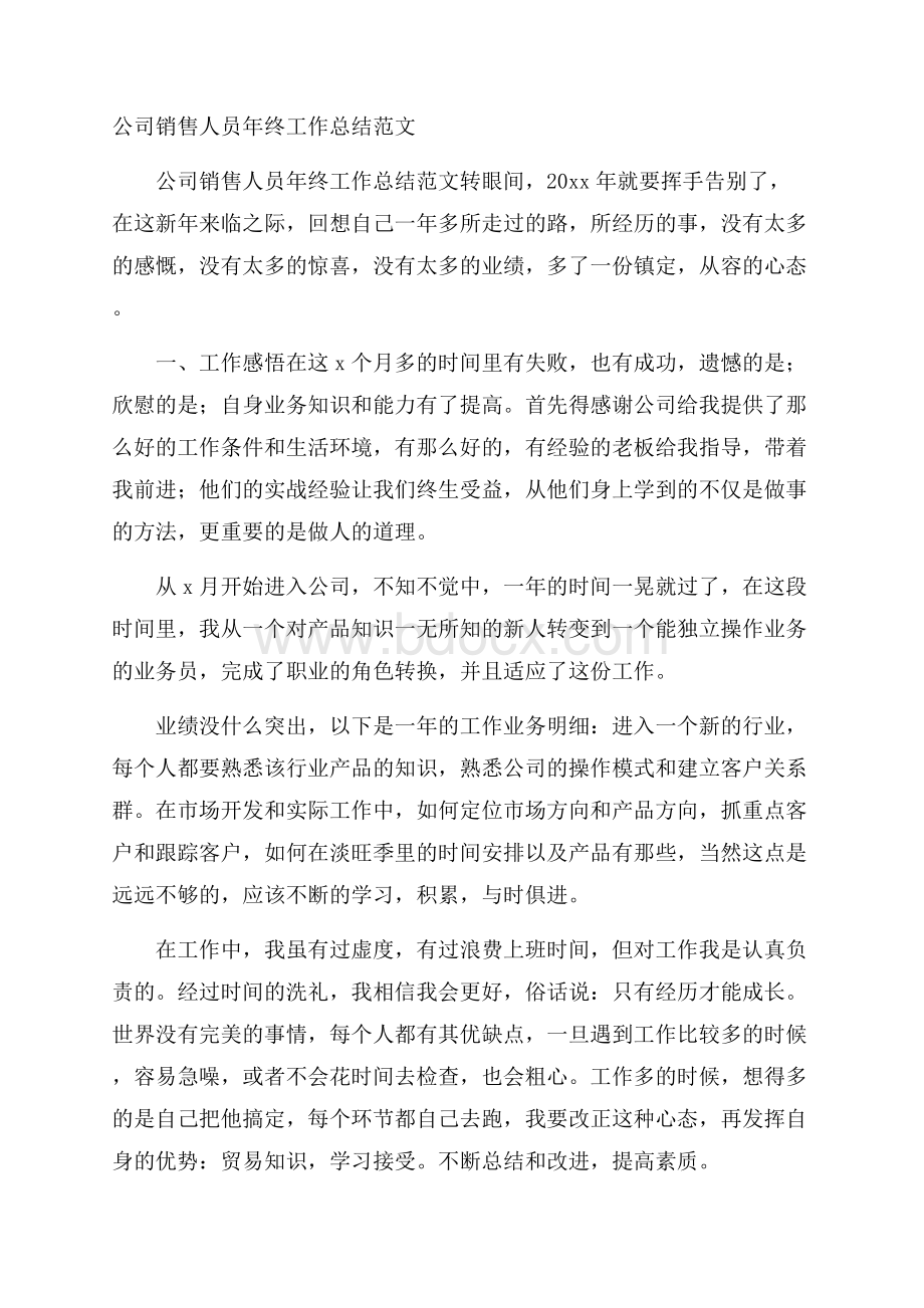 公司销售人员年终工作总结范文.docx_第1页