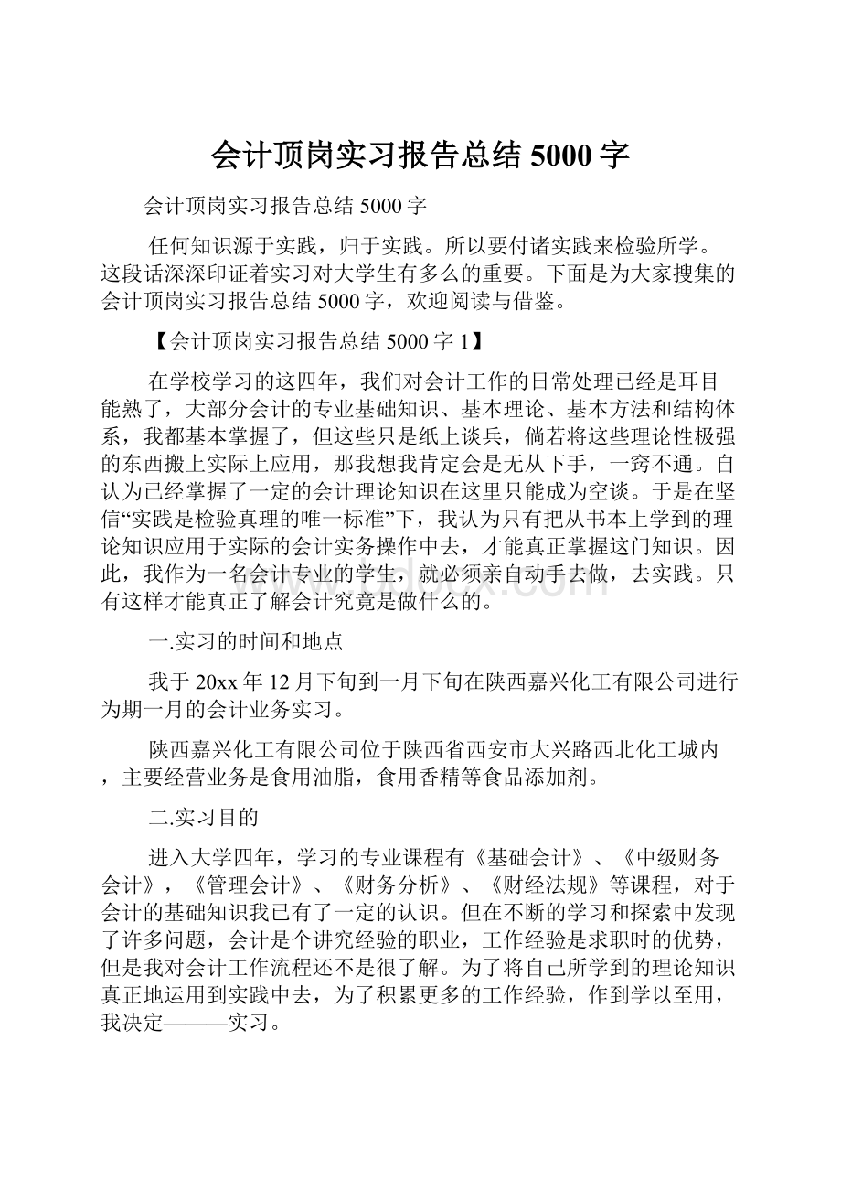 会计顶岗实习报告总结5000字.docx