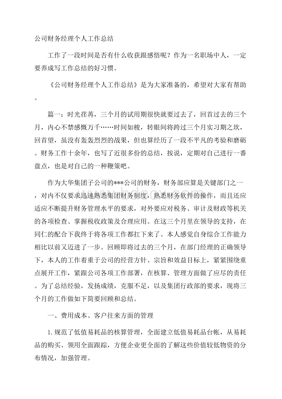 公司财务经理个人工作总结.docx_第1页