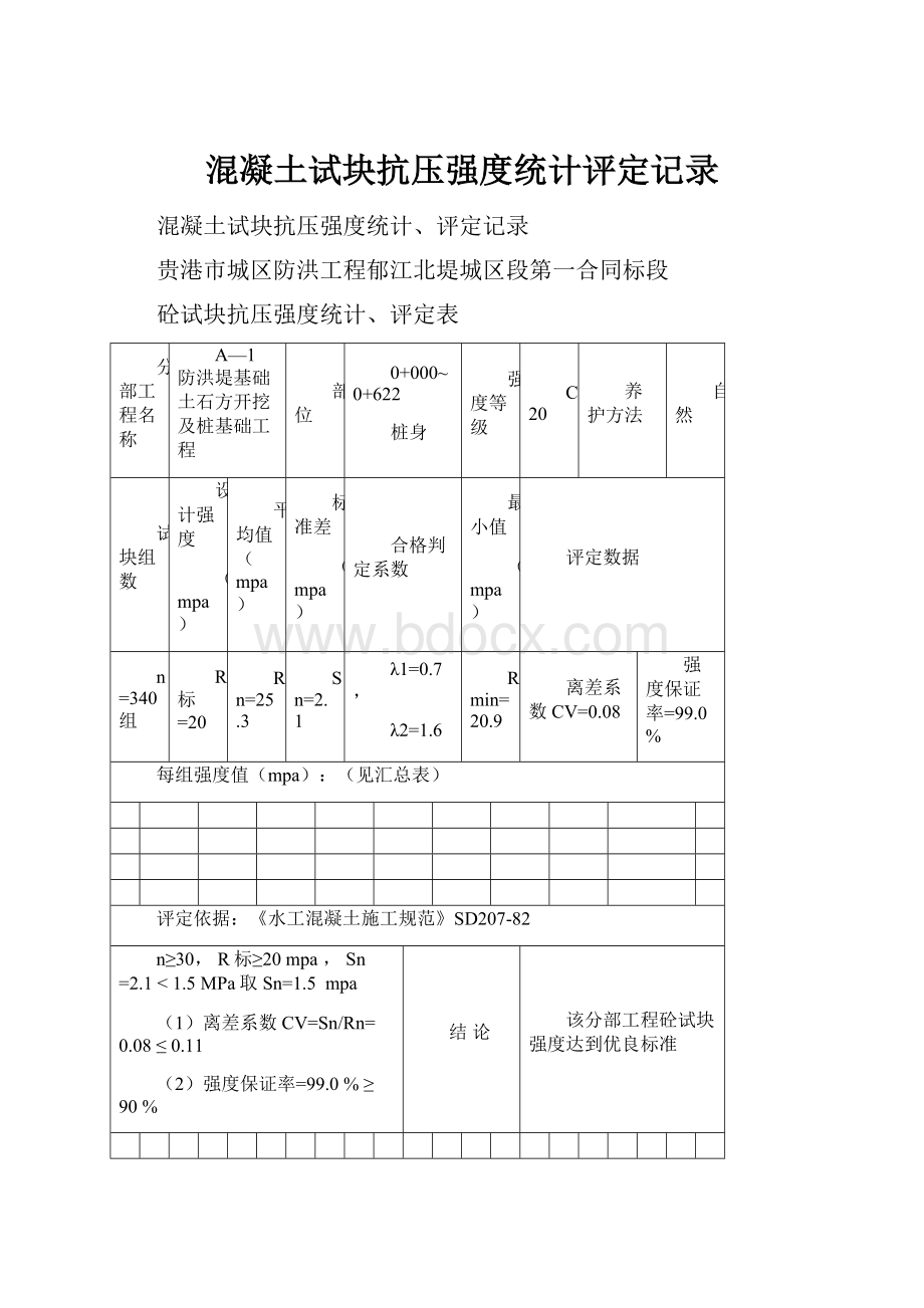 混凝土试块抗压强度统计评定记录.docx