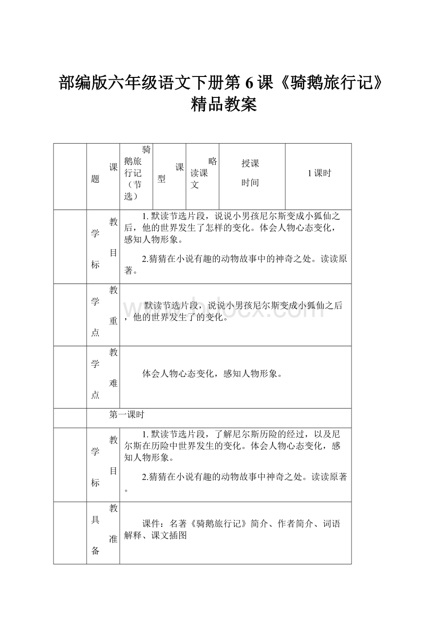 部编版六年级语文下册第6课《骑鹅旅行记》精品教案.docx_第1页