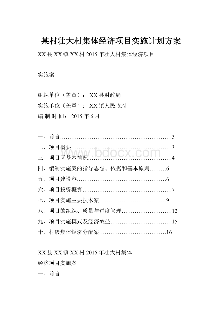 某村壮大村集体经济项目实施计划方案.docx