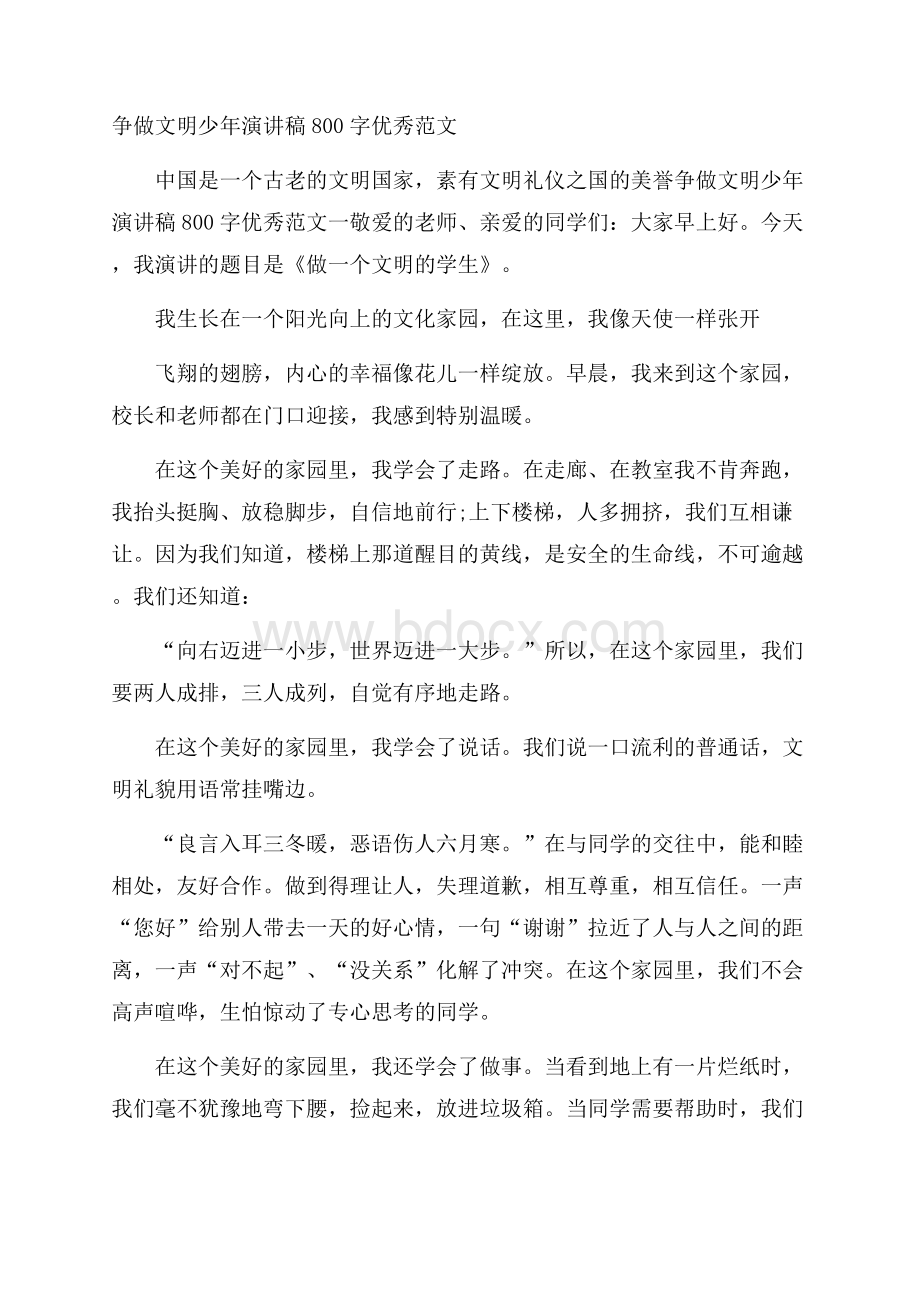 争做文明少年演讲稿800字优秀范文.docx