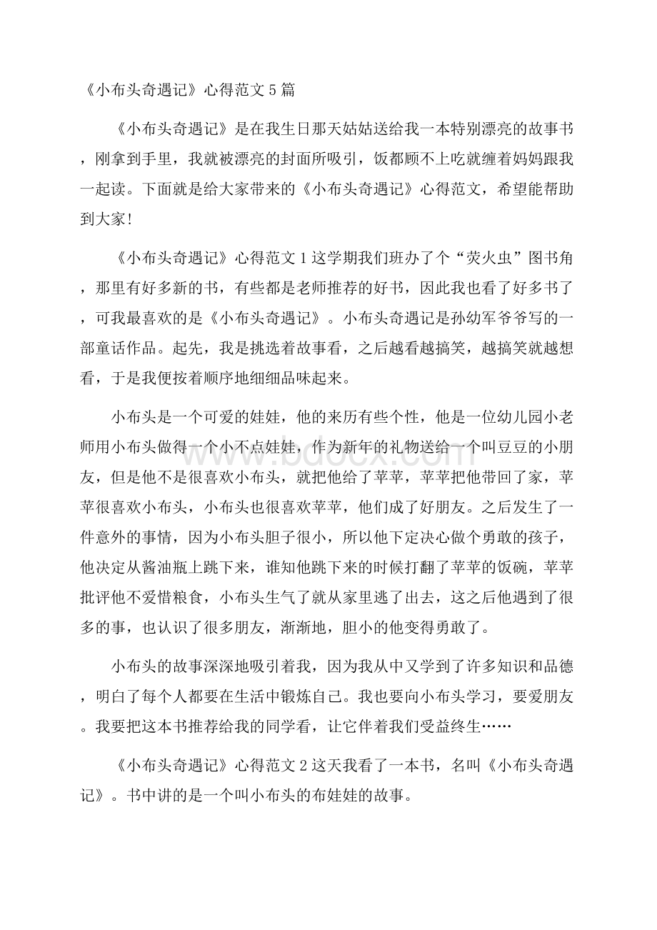 《小布头奇遇记》心得范文5篇.docx_第1页