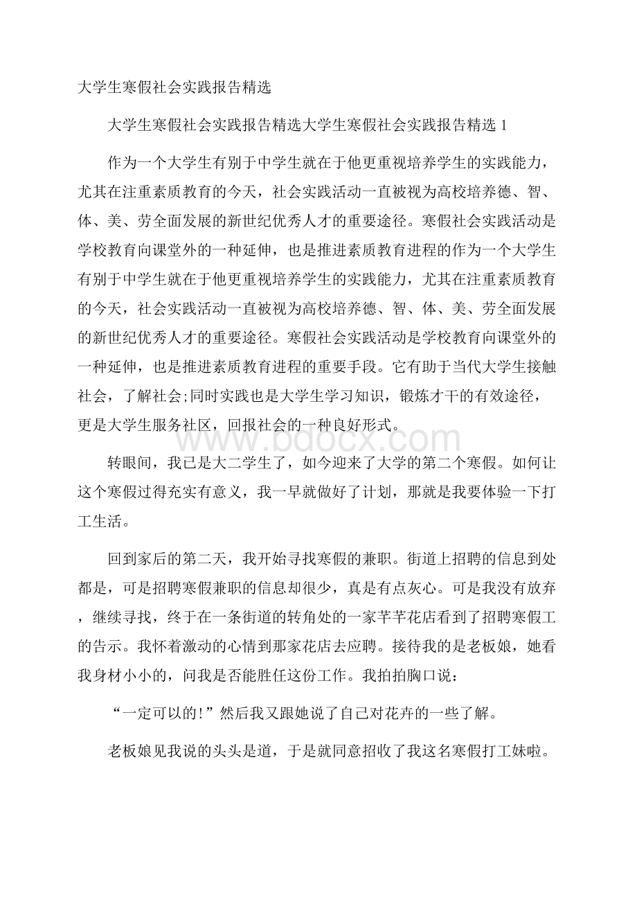 大学生寒假社会实践报告精选.docx