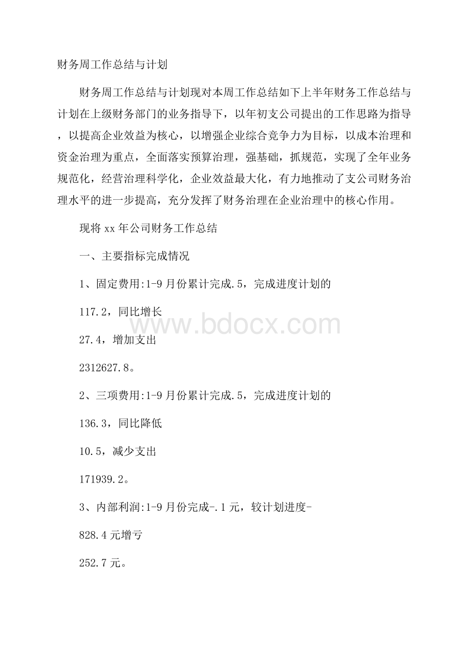 财务周工作总结与计划.docx