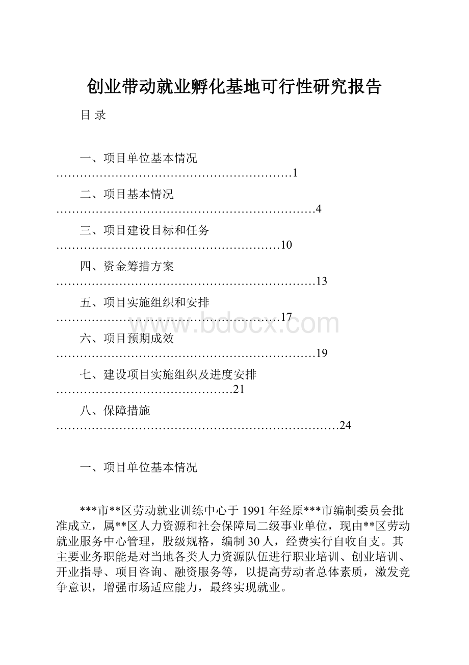 创业带动就业孵化基地可行性研究报告.docx