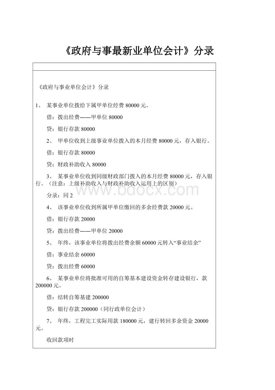 《政府与事最新业单位会计》分录.docx