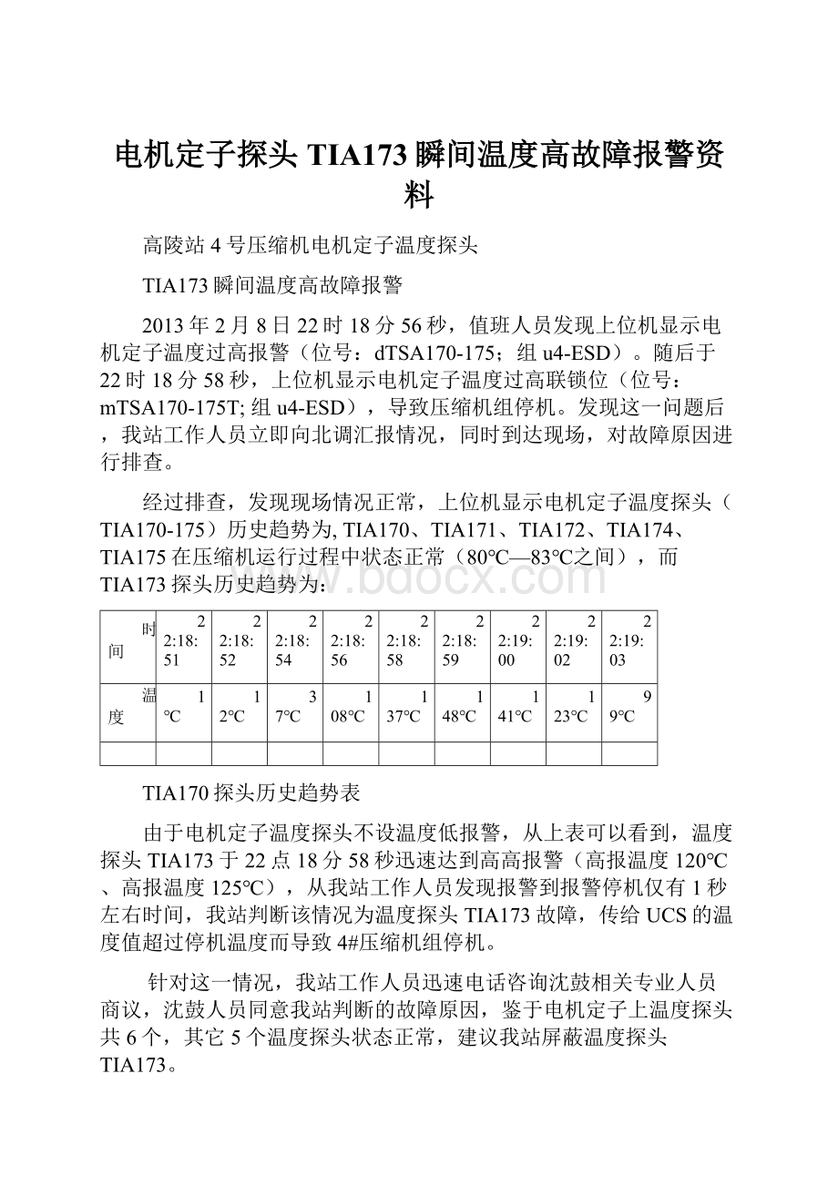 电机定子探头TIA173瞬间温度高故障报警资料.docx_第1页