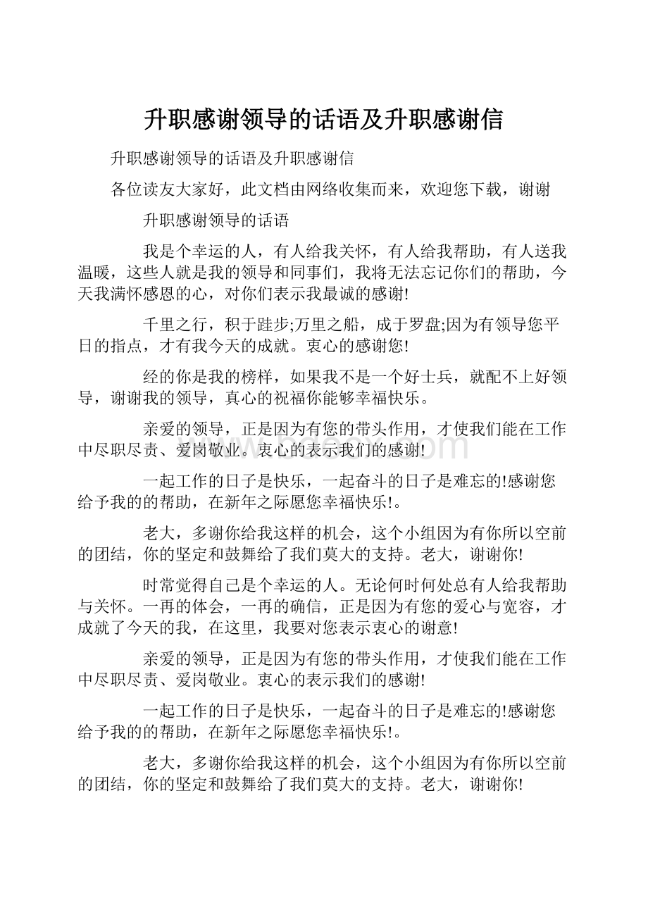 升职感谢领导的话语及升职感谢信.docx_第1页