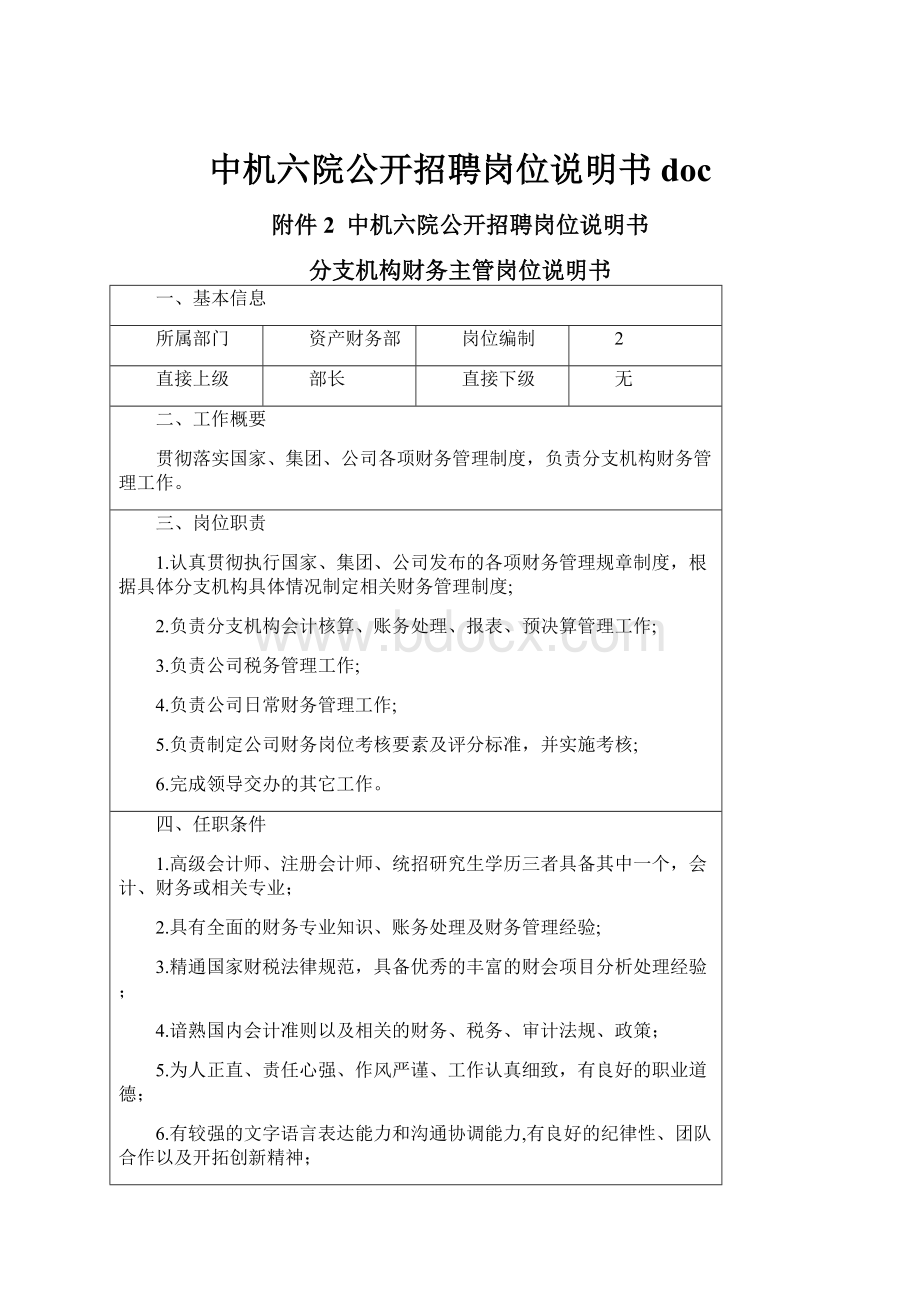 中机六院公开招聘岗位说明书doc.docx_第1页