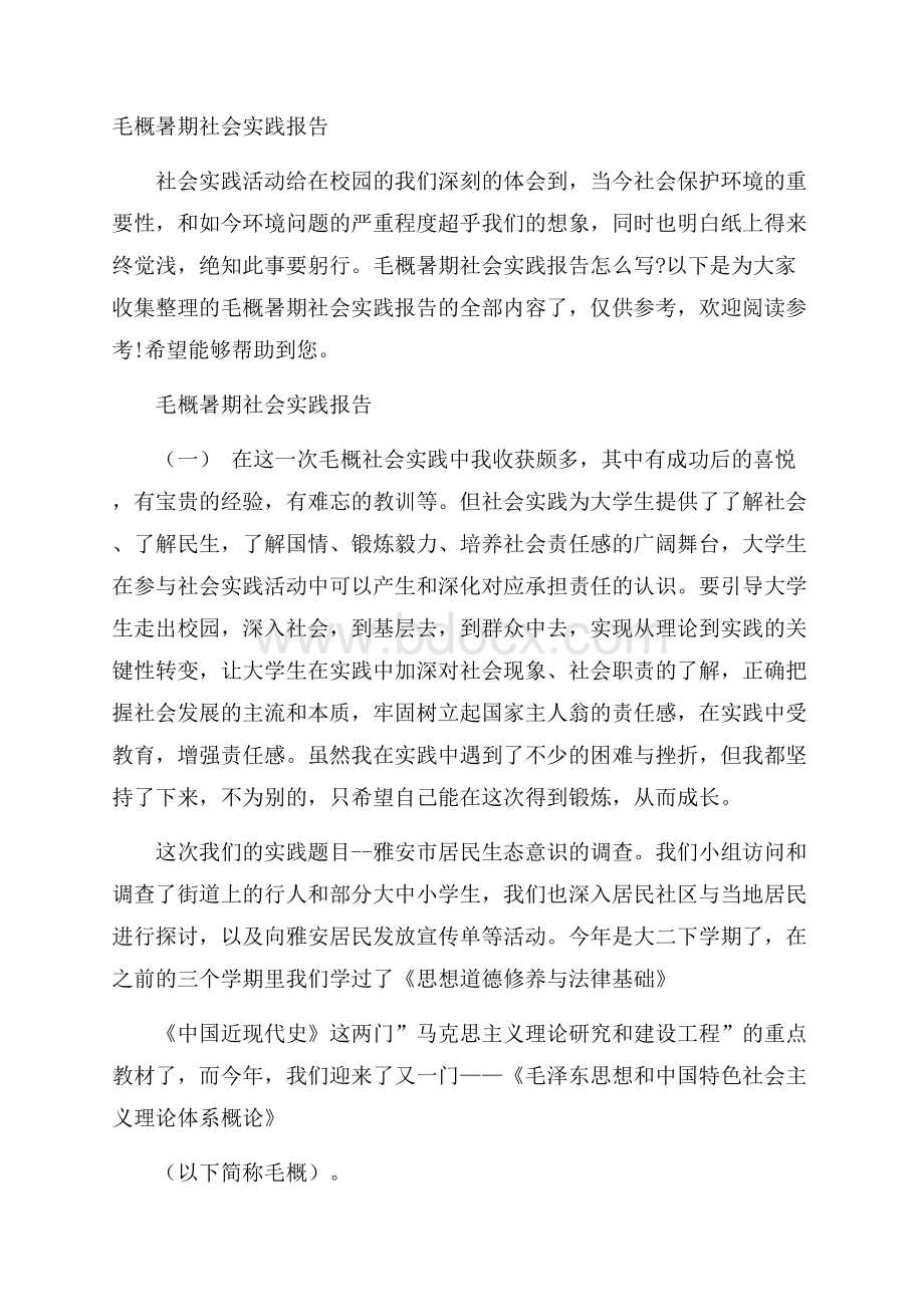 毛概暑期社会实践报告.docx_第1页