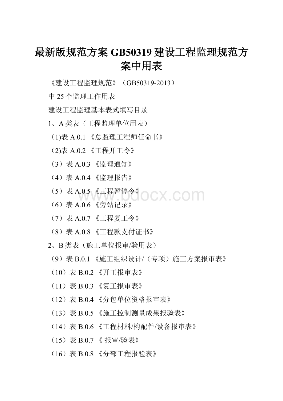 最新版规范方案GB50319建设工程监理规范方案中用表.docx