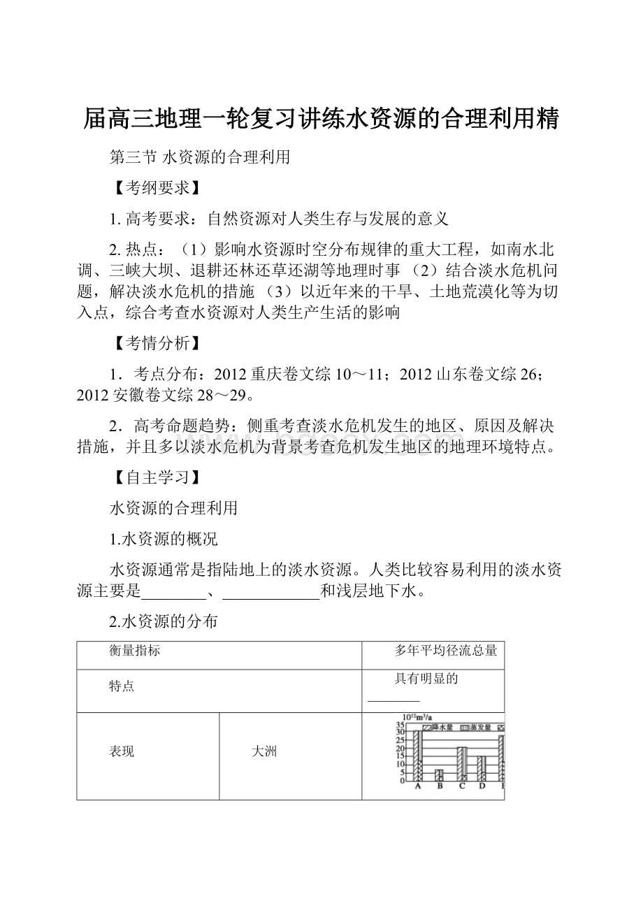 届高三地理一轮复习讲练水资源的合理利用精.docx_第1页