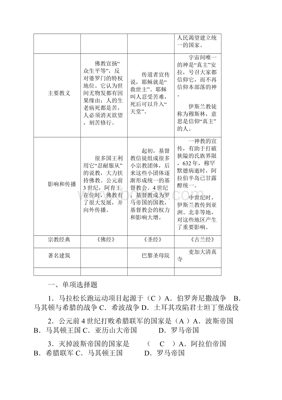 九年级历史上册第三单元知识点同步练习题.docx_第3页