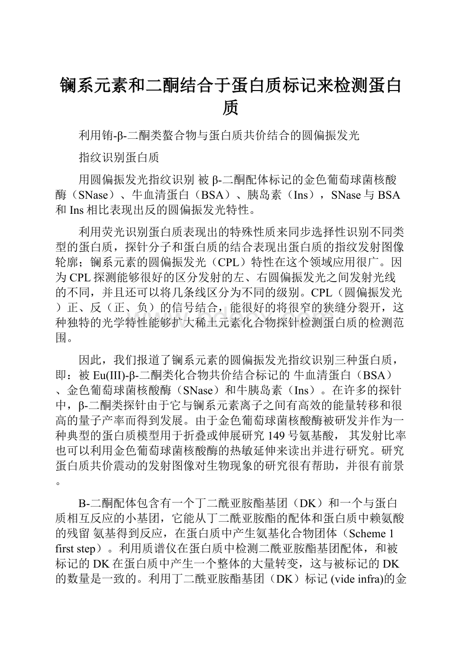 镧系元素和二酮结合于蛋白质标记来检测蛋白质.docx_第1页