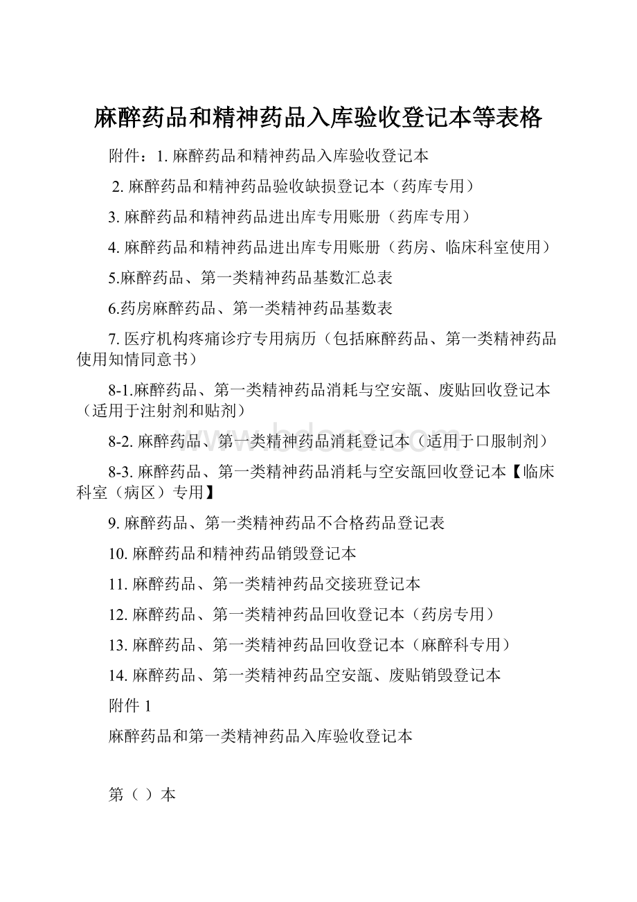 麻醉药品和精神药品入库验收登记本等表格.docx