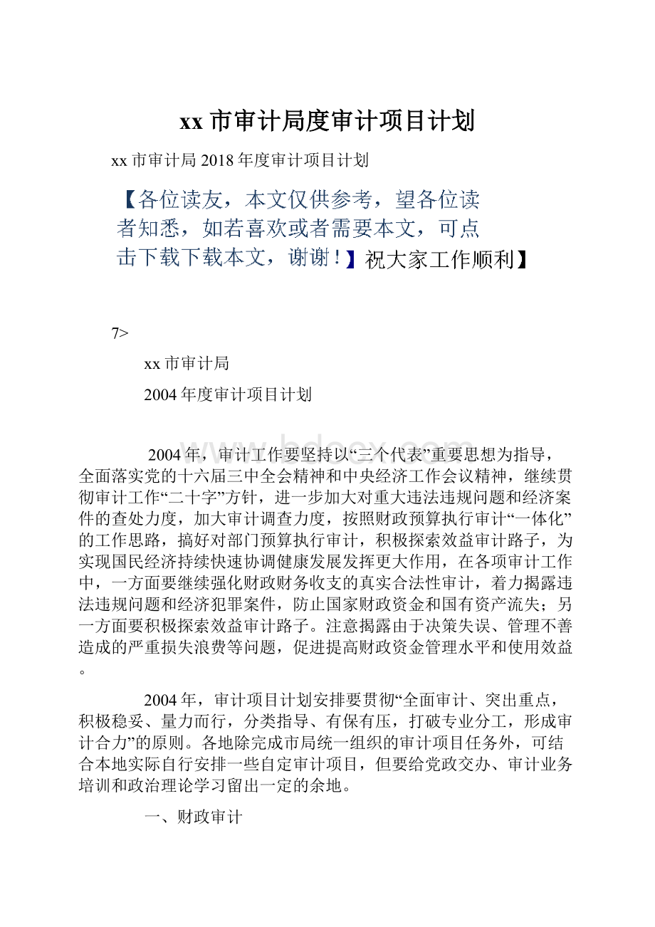 xx市审计局度审计项目计划.docx_第1页