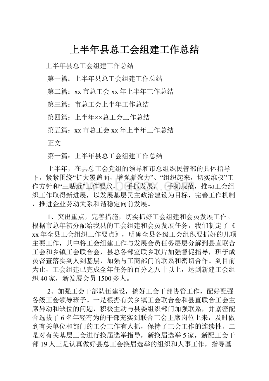 上半年县总工会组建工作总结.docx