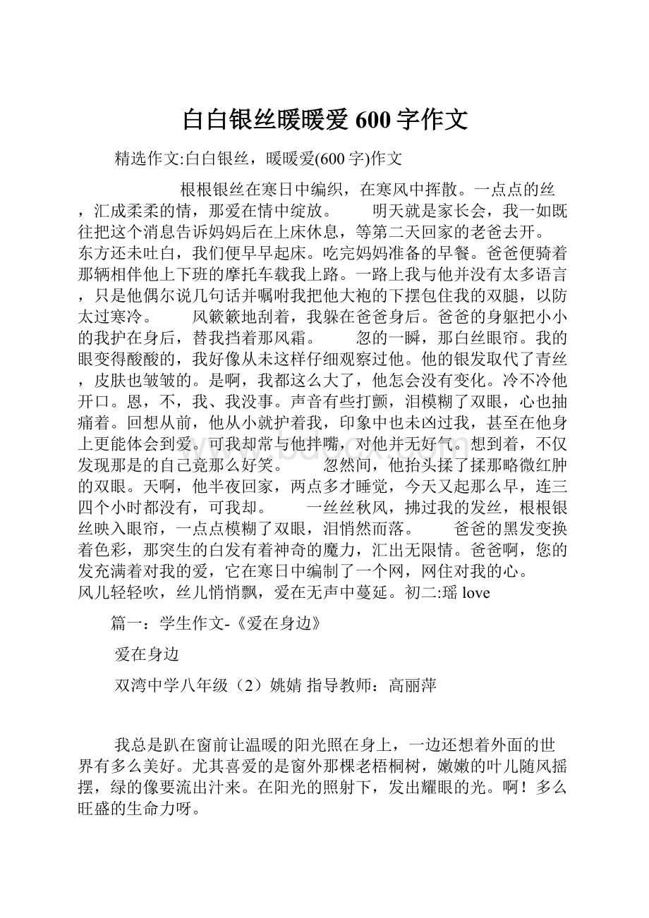 白白银丝暖暖爱600字作文.docx_第1页