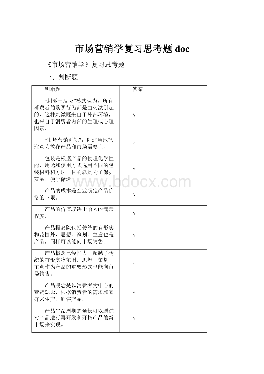 市场营销学复习思考题doc.docx