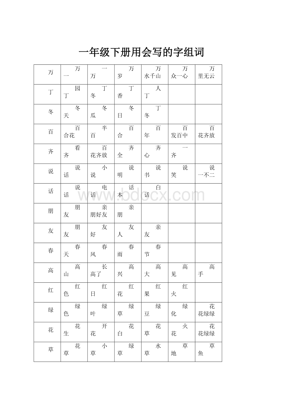 一年级下册用会写的字组词.docx