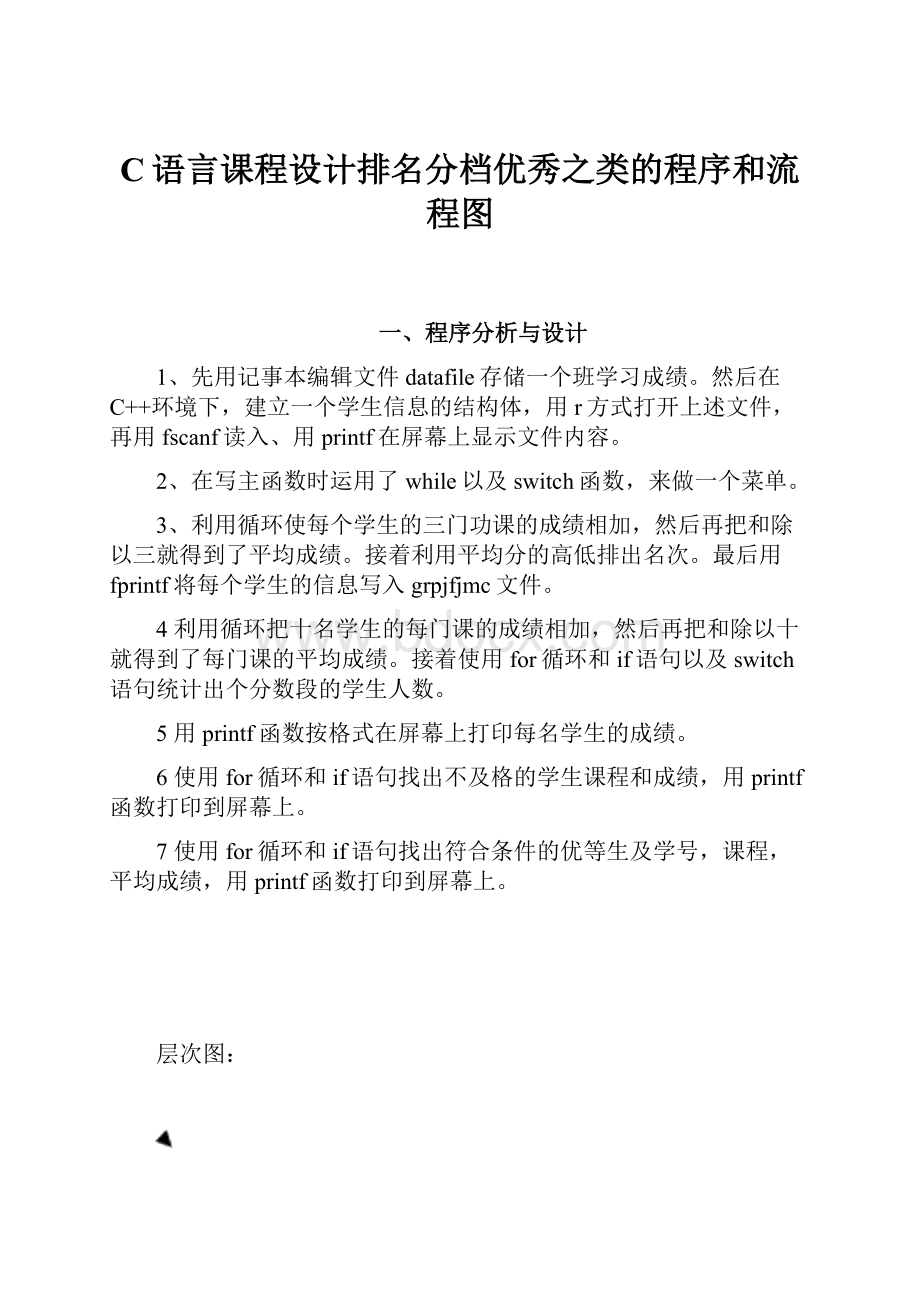 C语言课程设计排名分档优秀之类的程序和流程图.docx_第1页