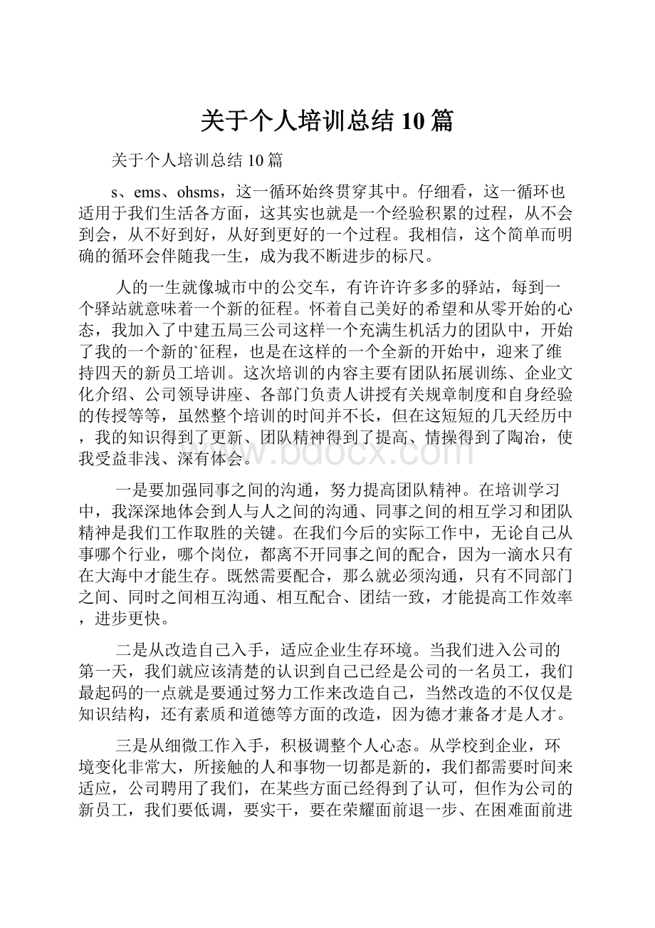 关于个人培训总结10篇.docx