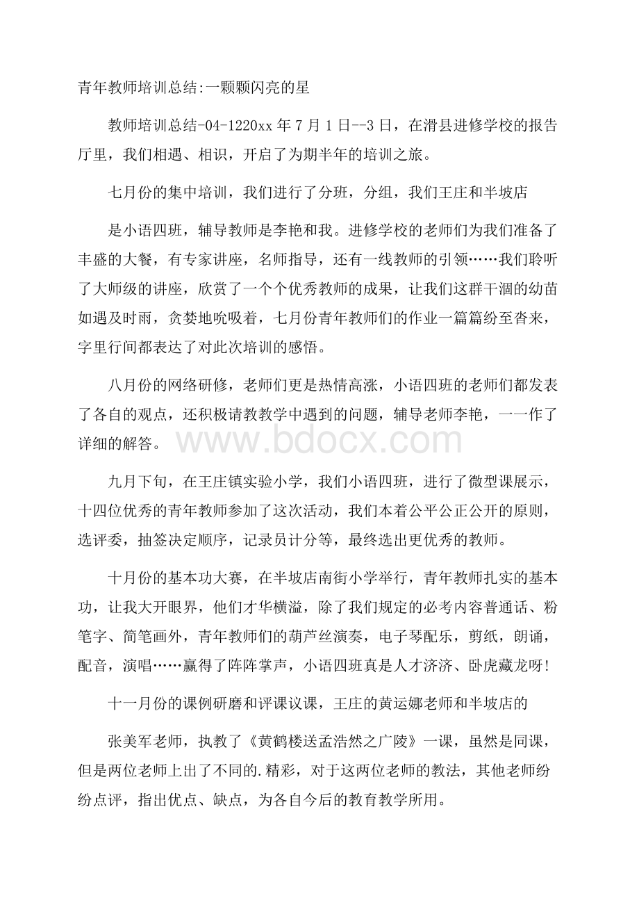 青年教师培训总结一颗颗闪亮的星.docx_第1页