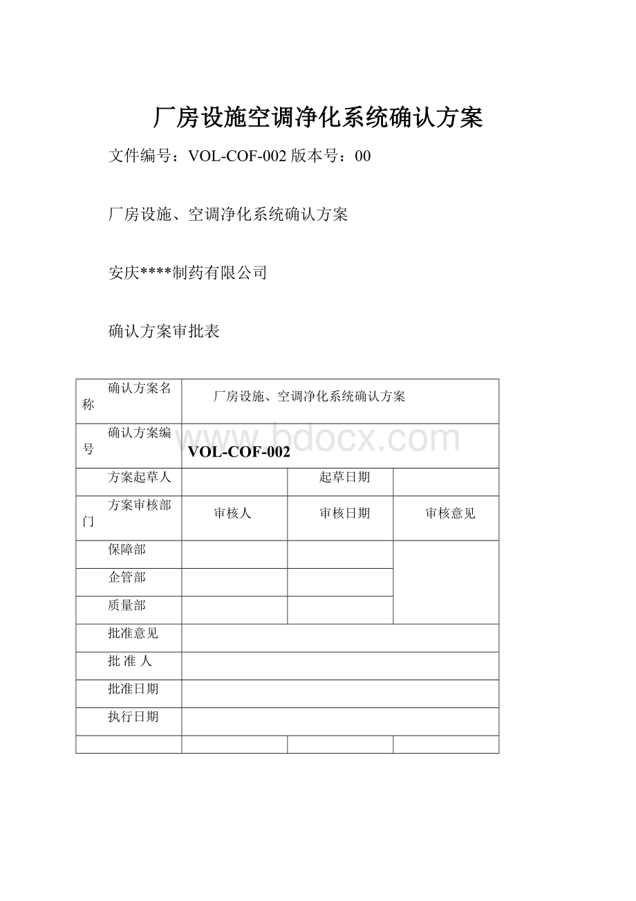 厂房设施空调净化系统确认方案.docx_第1页