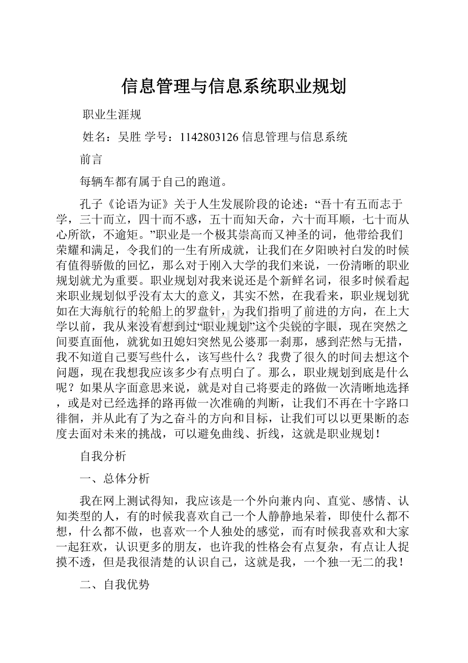 信息管理与信息系统职业规划.docx