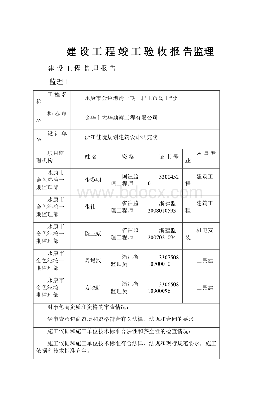 建 设 工 程 竣 工 验 收 报 告监理.docx_第1页