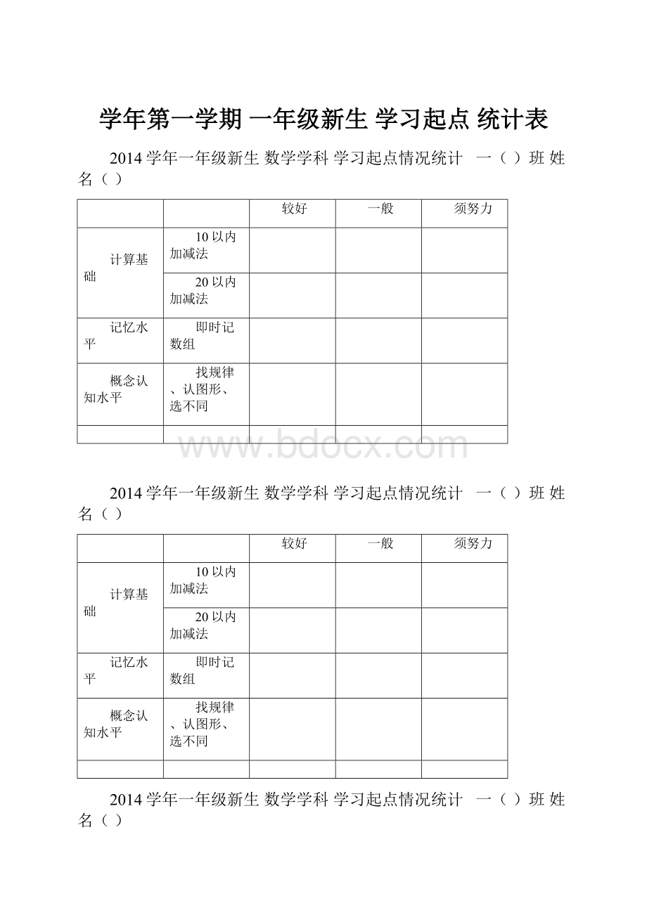 学年第一学期 一年级新生 学习起点 统计表.docx_第1页