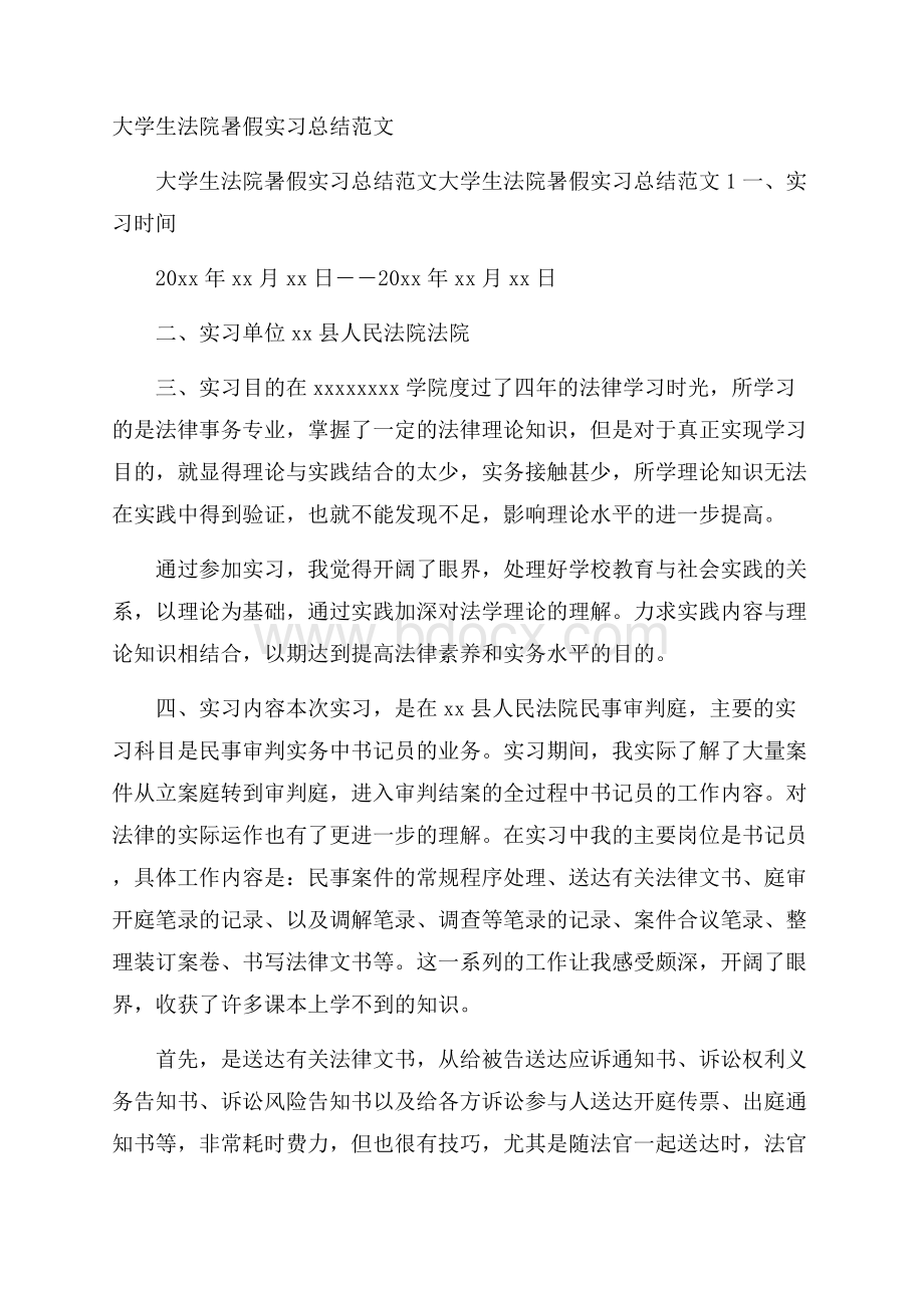 大学生法院暑假实习总结范文.docx