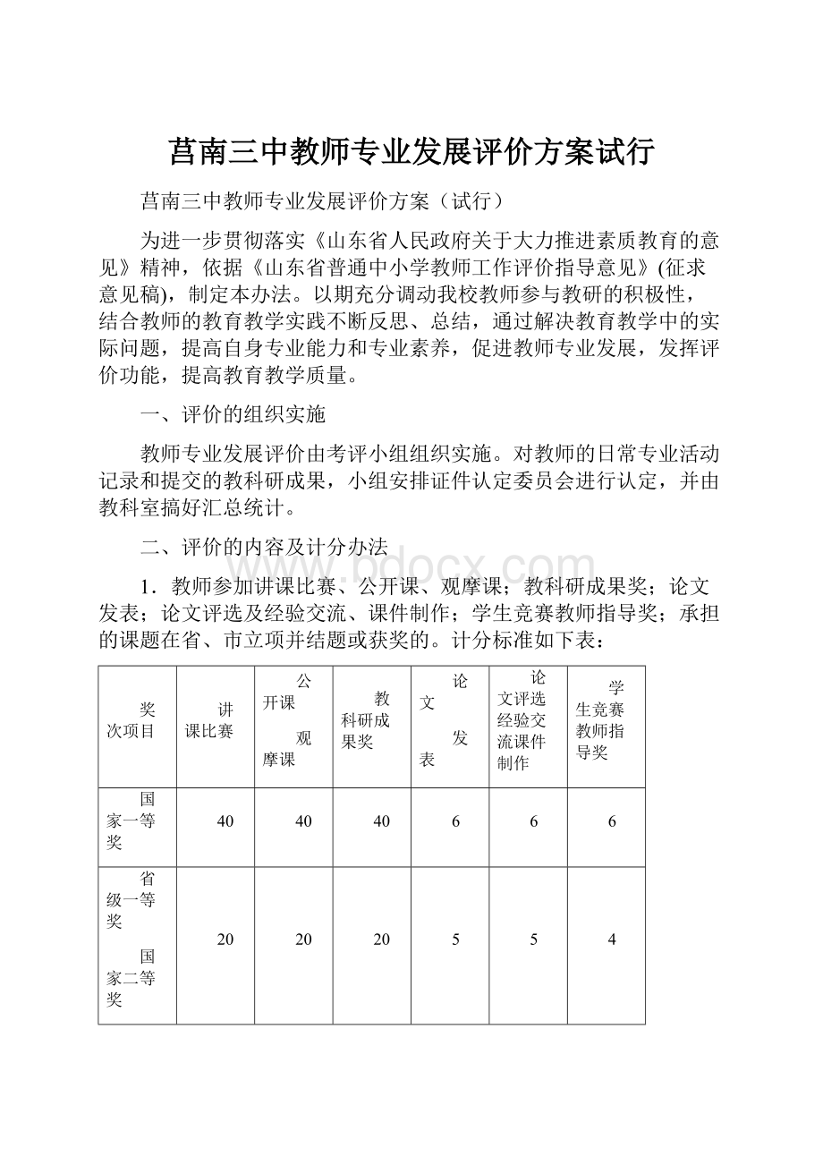 莒南三中教师专业发展评价方案试行.docx_第1页