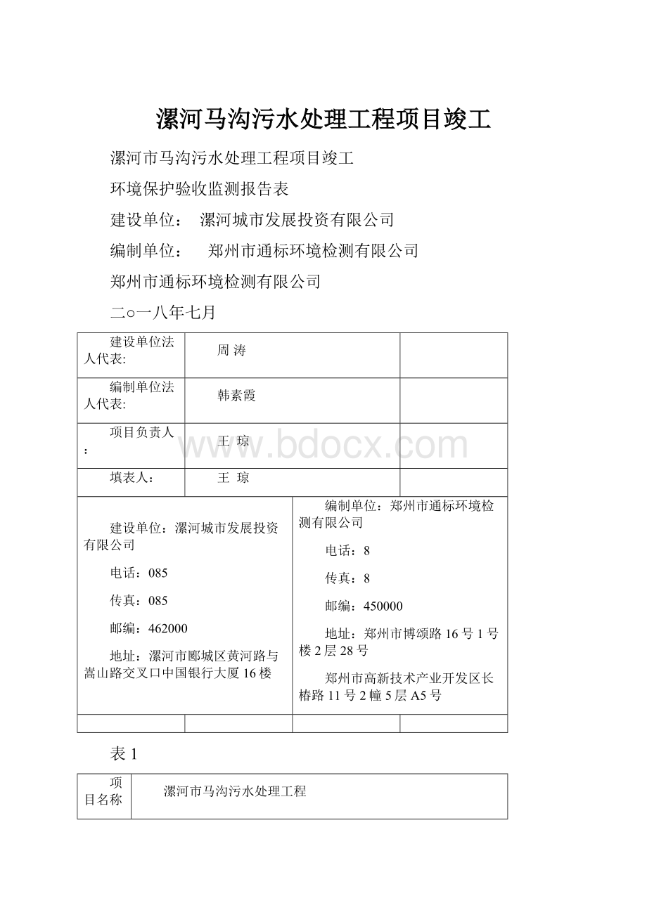 漯河马沟污水处理工程项目竣工.docx