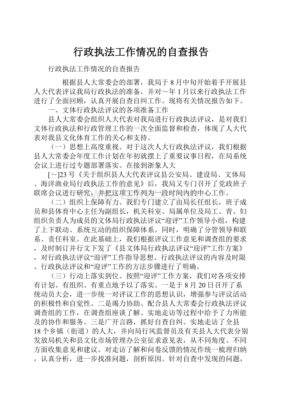 行政执法工作情况的自查报告.docx