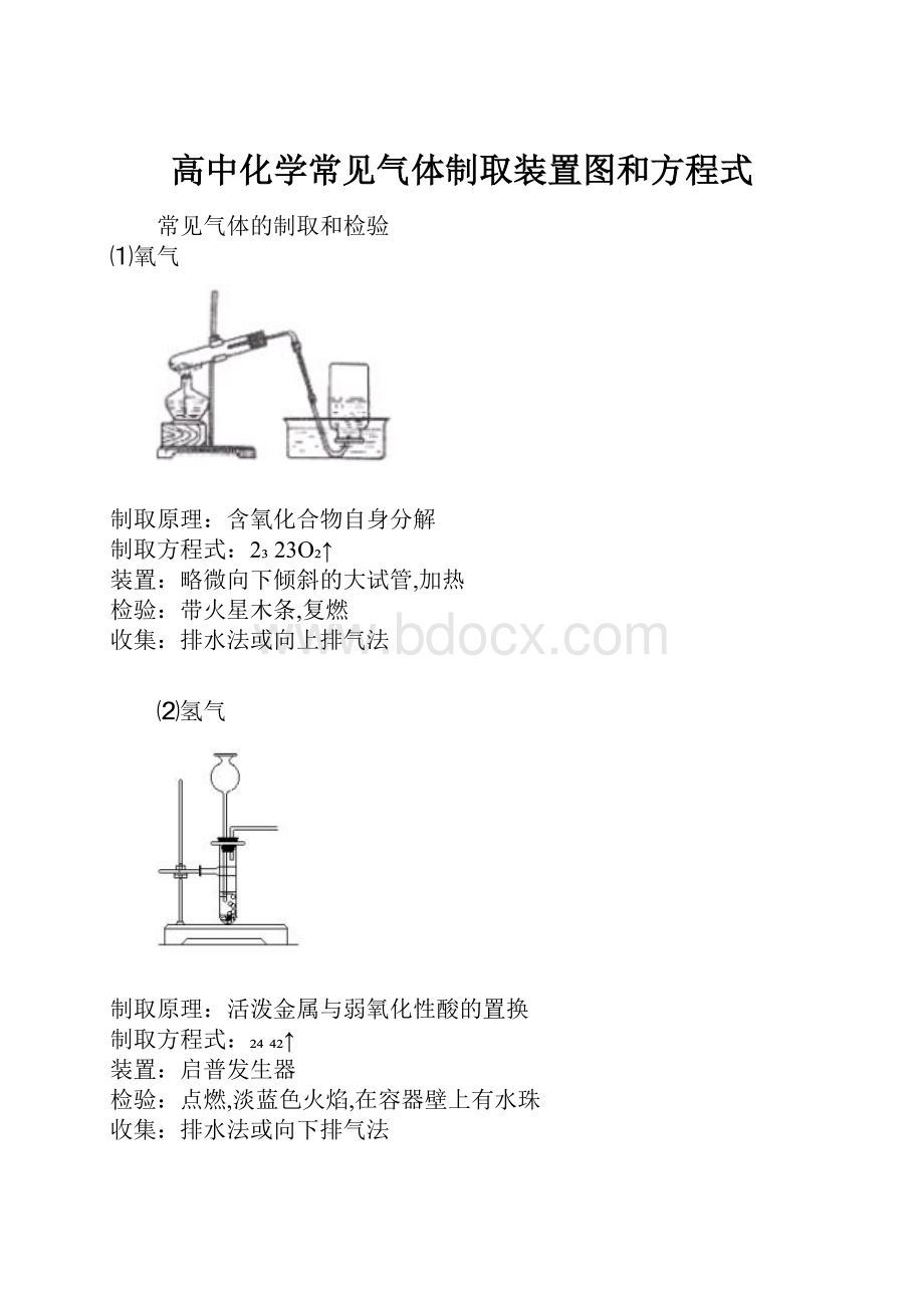 高中化学常见气体制取装置图和方程式.docx