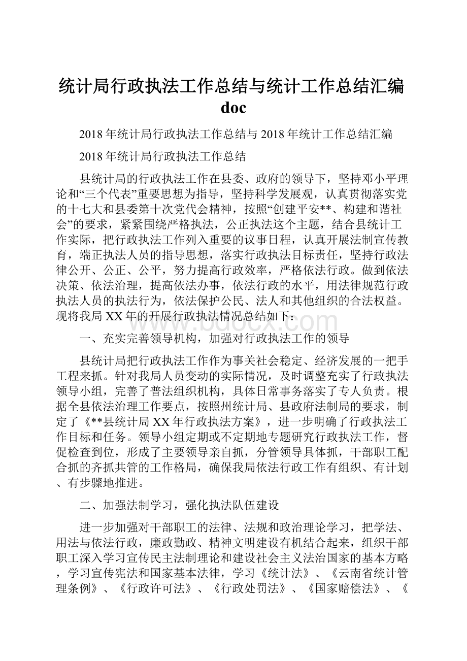 统计局行政执法工作总结与统计工作总结汇编doc.docx_第1页