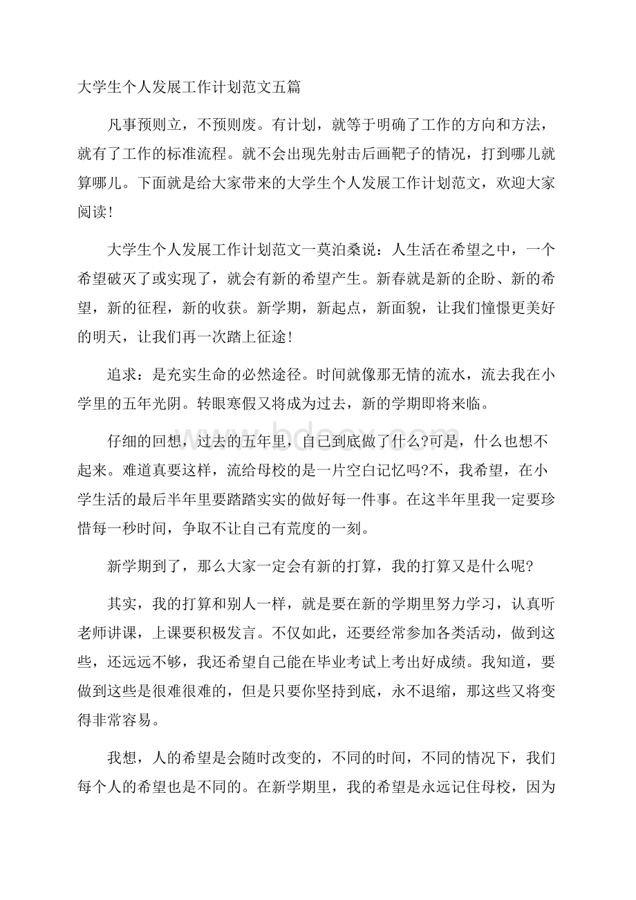 大学生个人发展工作计划范文五篇.docx